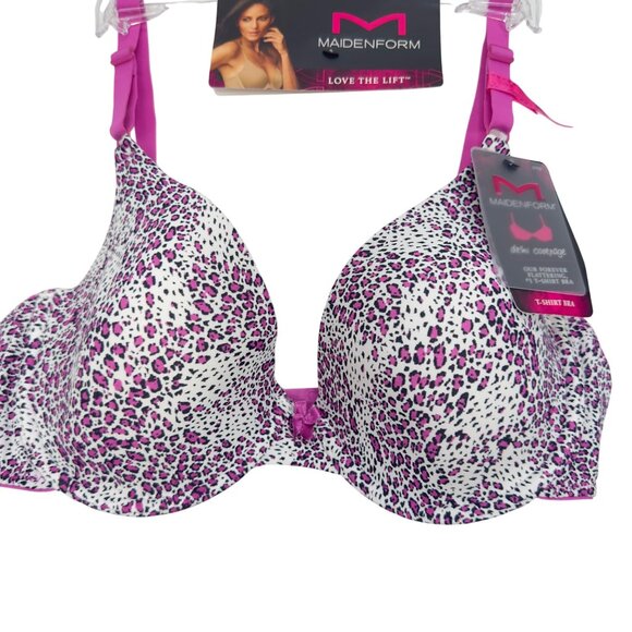 Maidenform Womens Love The Lift T-Shirt Bra Size 36D Pink & White Comfy Casual - Picture 7 of 11